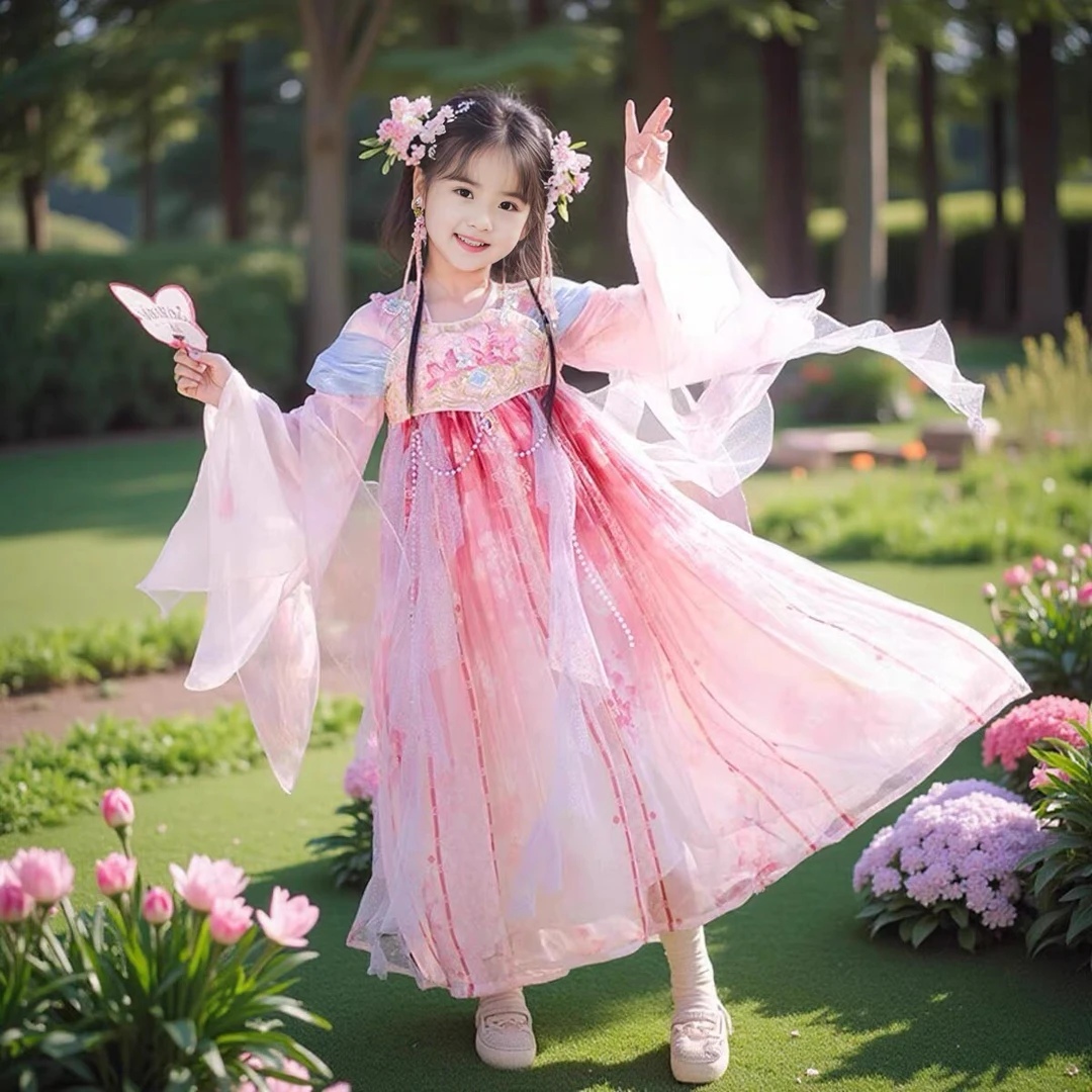 汉服女童春秋2025新款国风古风唐装小女孩春秋装超仙生日宴公主裙