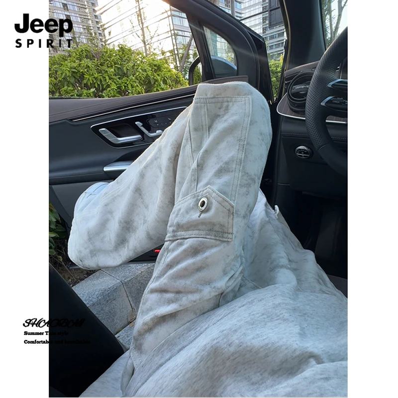 JEEP美式潮牌脏脏白工装裤男秋季设计感cleanfit休闲长裤宽松直筒
