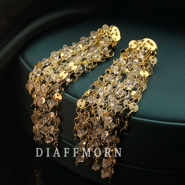 铜合金仿水晶耳饰 Y.M“漫天流沙”超精致温柔气质百搭流苏耳环