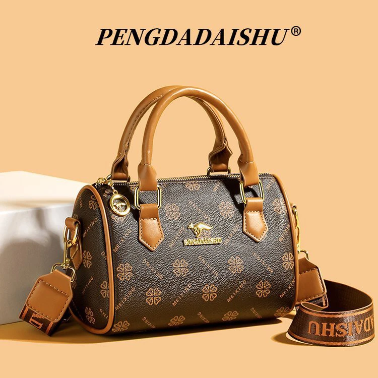 女包时尚印花波士顿法国小众潮流单肩百搭圆筒斜跨小包包肩包