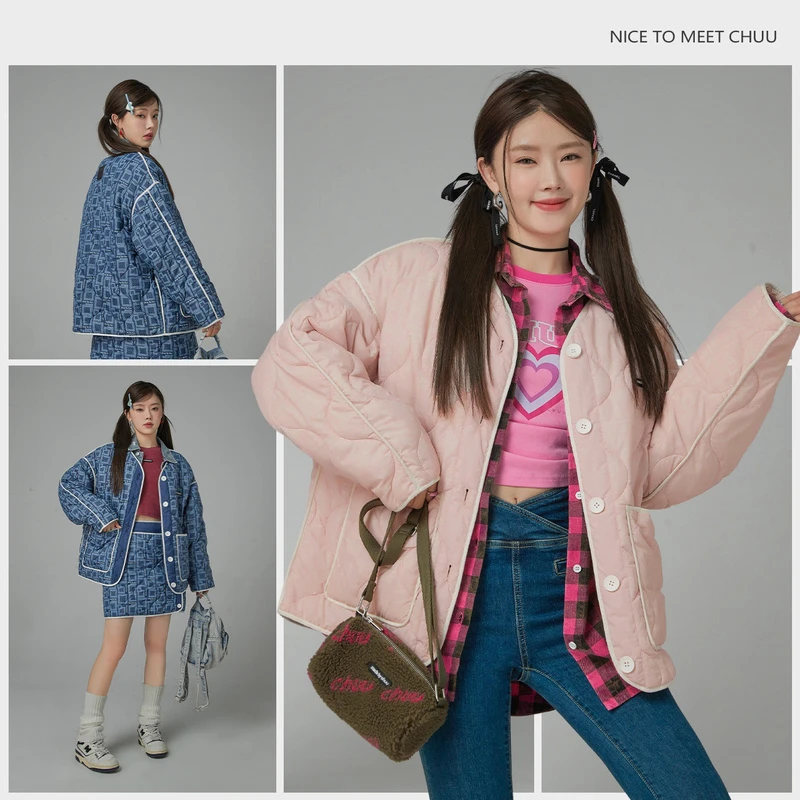 4703【马琦尧专属】CHUU单排扣保暖立体线拼接长袖棉服-Y