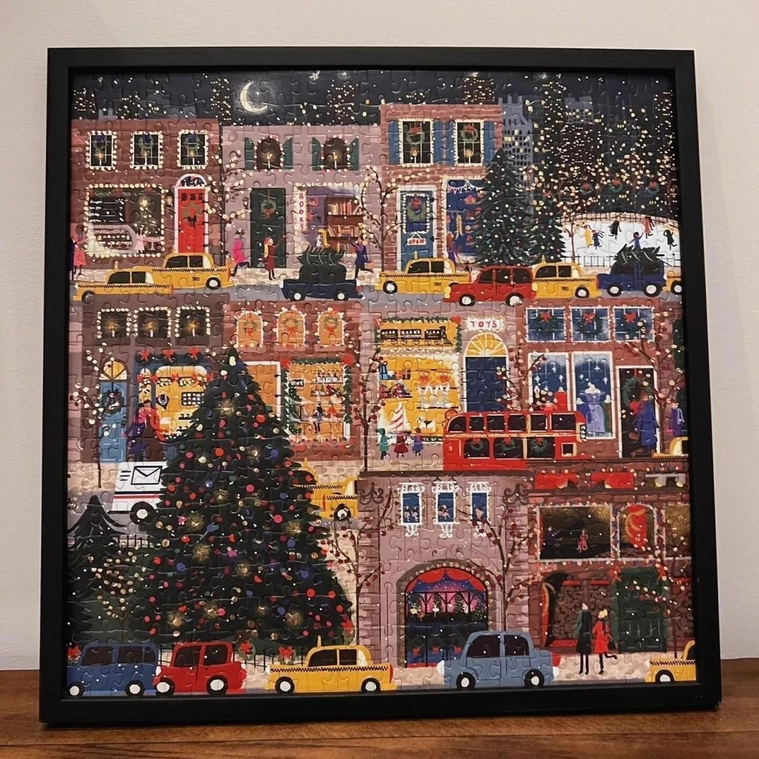 冬灯拼图相框圣诞冬日灯火拼图相框画框挂墙装裱外框正方形相框画
