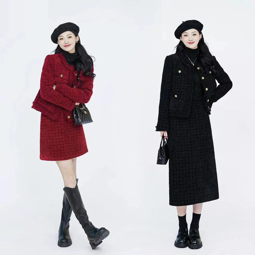 高端胖妹妹大码女装120斤-200斤遮肚子显瘦上衣半裙冬季套装 1443