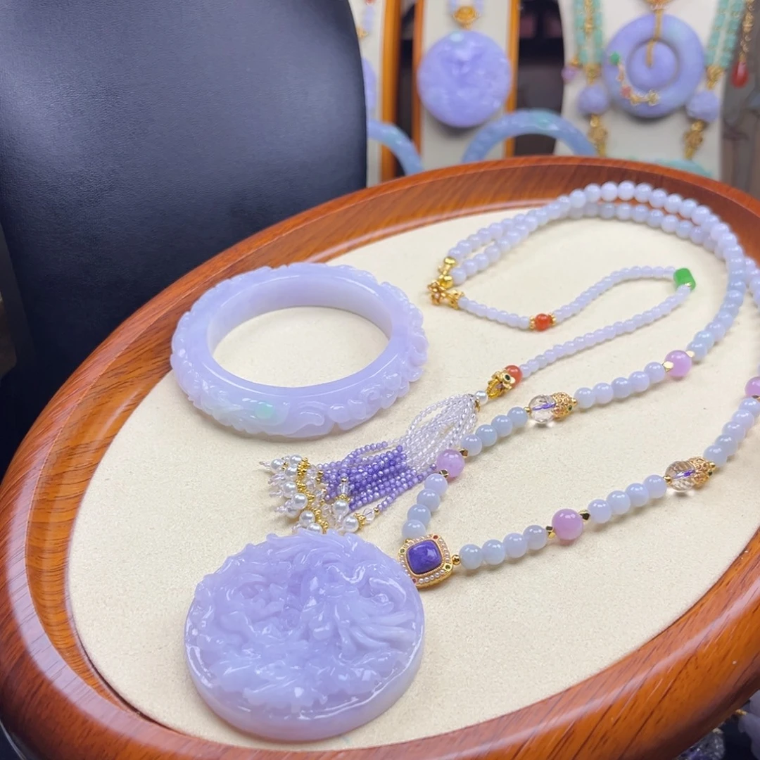 颈饰未镶嵌翡翠冰紫套镯高品