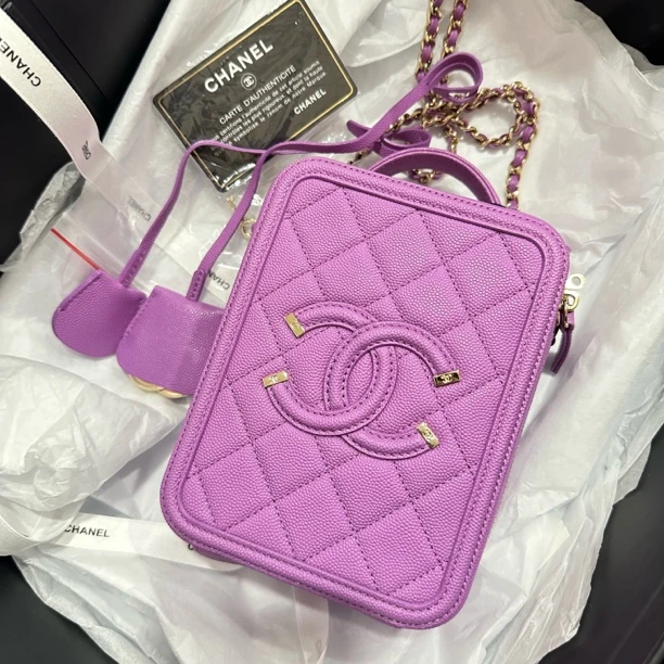 99新 Chanel/香奈儿 多多奢品/香奈儿紫色荔枝牛竖板相机包/99新