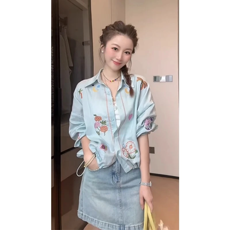 小众设计刺绣花朵短外套女春季新款优雅气质休闲百搭宽松甜美衬衣