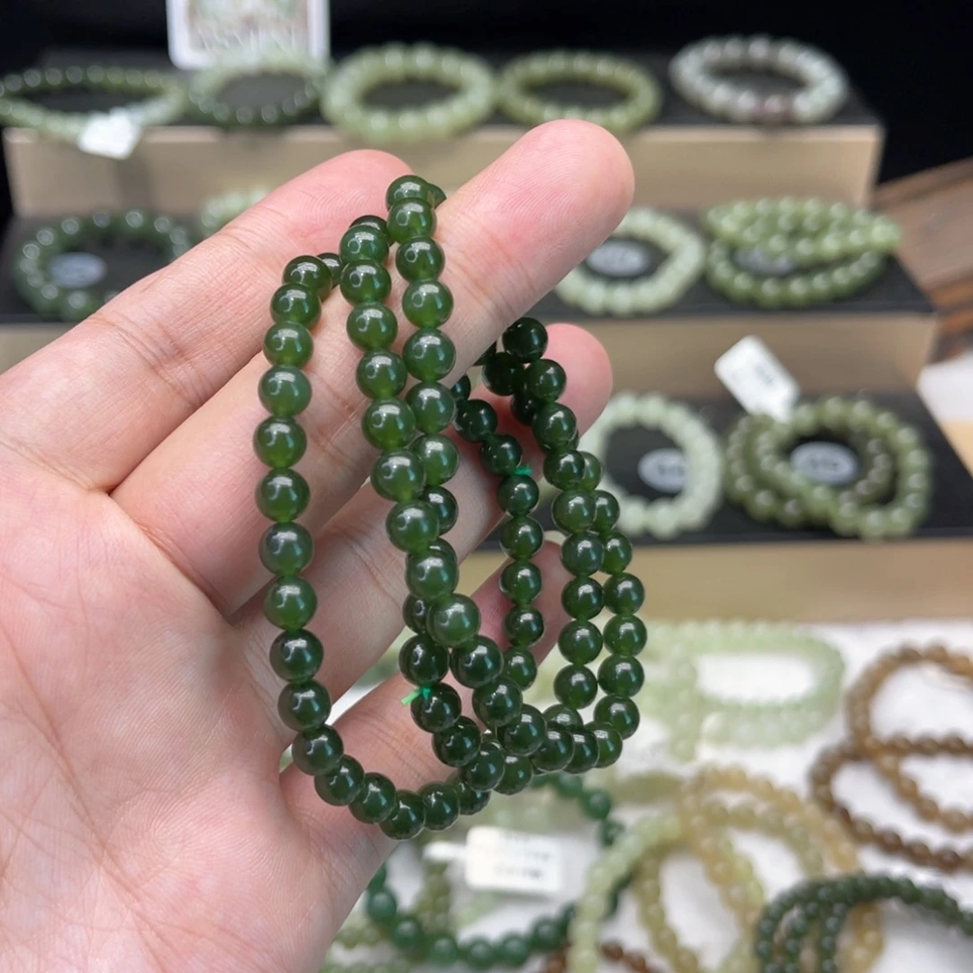 花***手链未镶嵌和田玉卡6碧玉单圈