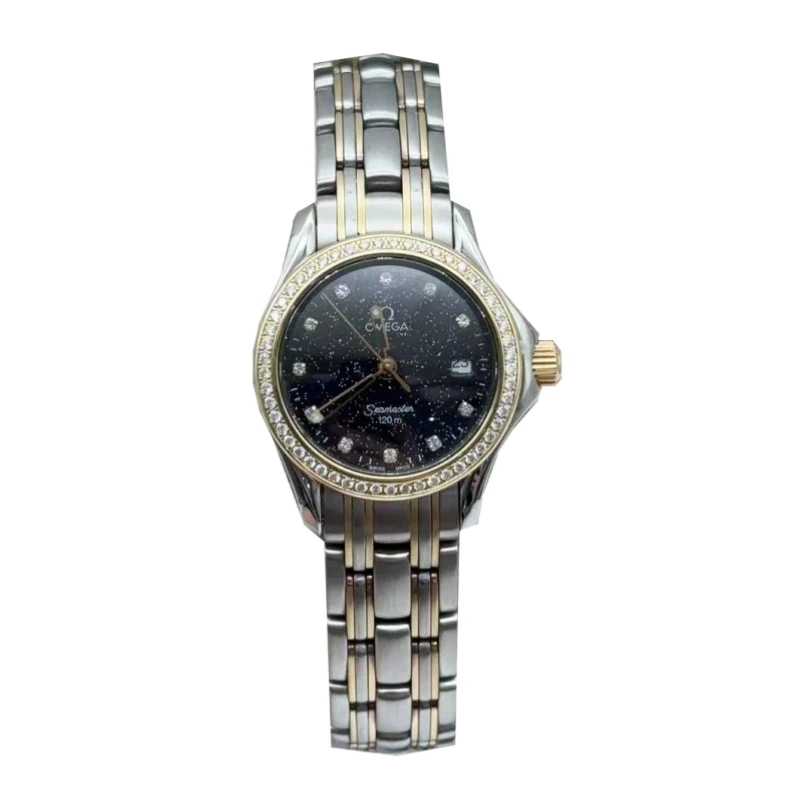 95新 Omega/欧米茄 26mm 海马后镶钻18K间金 120M防水 石英名表