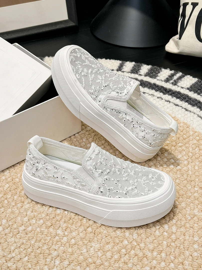 厚底一脚蹬渔夫鞋女透气网纱小白鞋2025夏季新款小香风单鞋2216