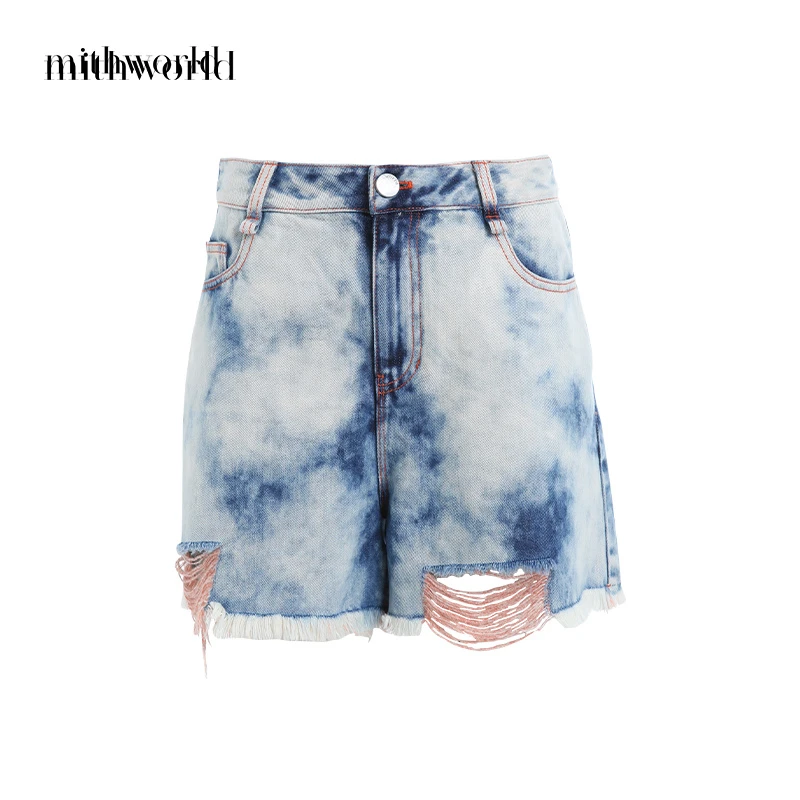 mithworld/沵媞【商场同款】甜酷破洞扎染高腰牛仔短裤W1ESS2177L6A