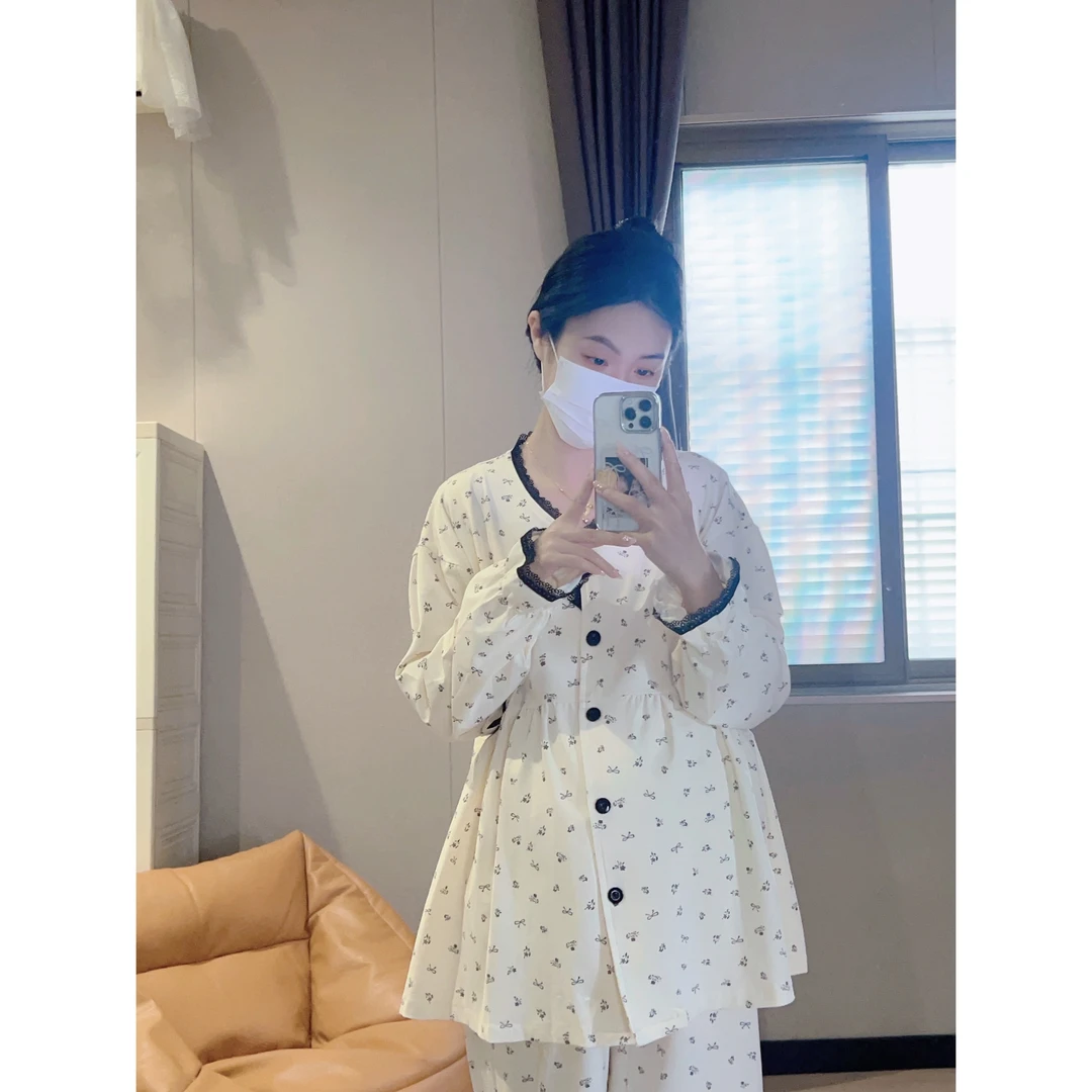 纯棉月子服碎花款春夏孕妇睡衣产妇产后哺乳喂奶大码宽松春秋待产