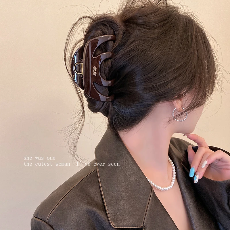 多发量入秋气质咖色南瓜抓夹后脑勺鲨鱼夹新款加厚发夹抓力紧发夹