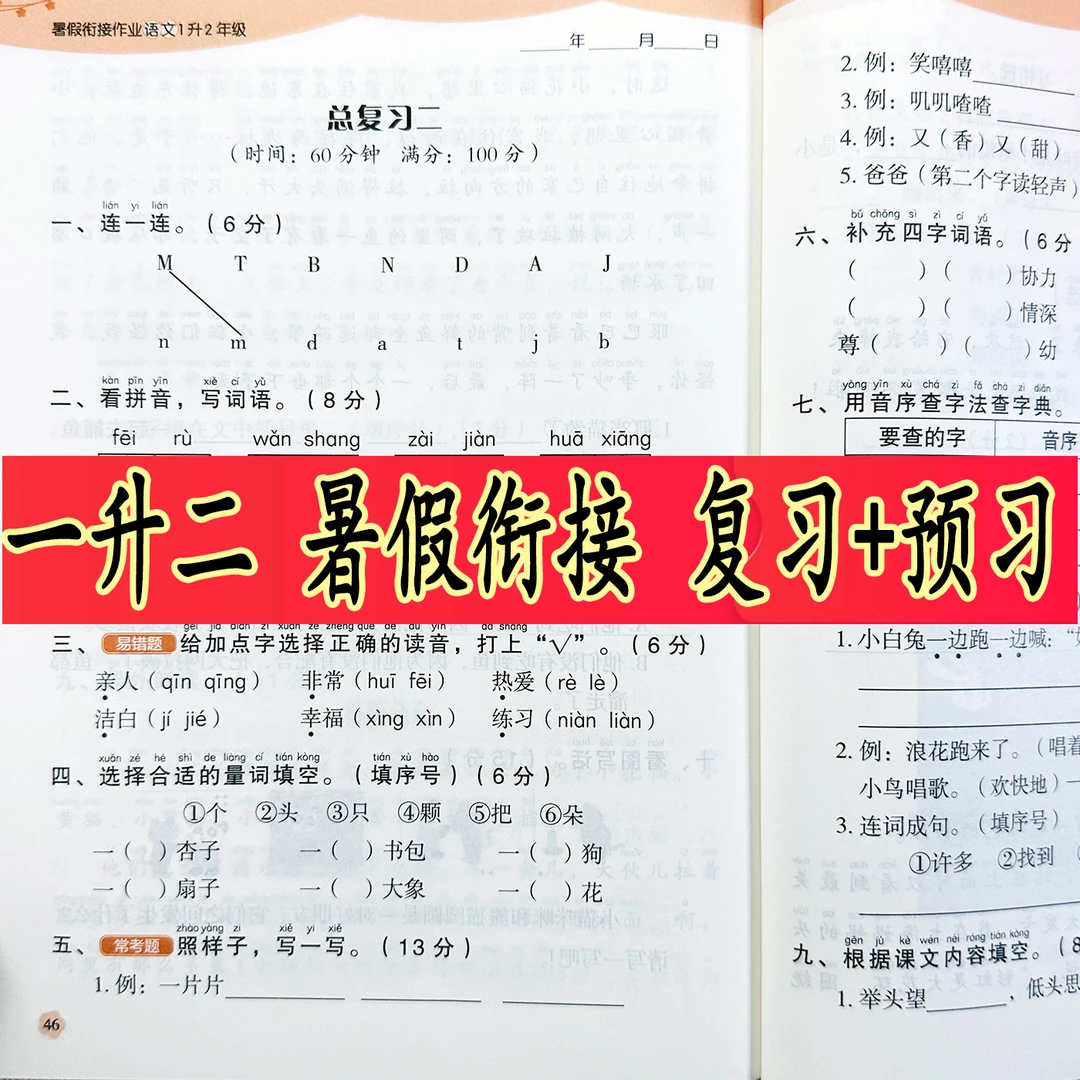 一年级下册暑假作业人教版一升二语文暑假预习复习暑假衔接练习册