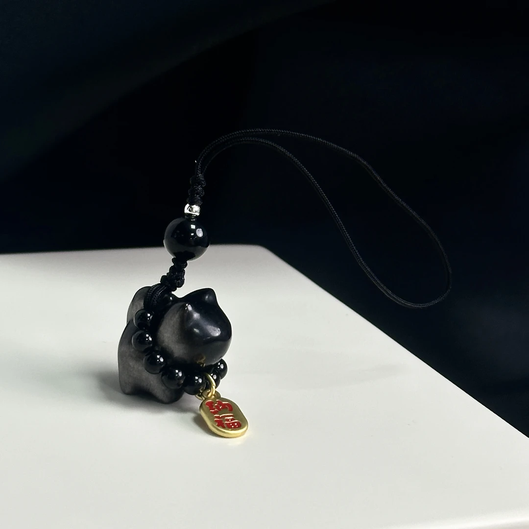 黑银曜石小猫猫钥匙扣