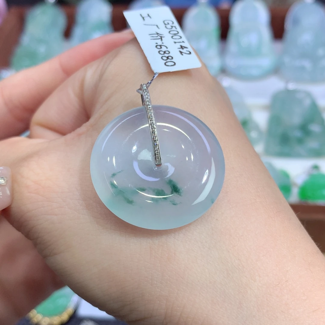 吊坠(不含链)18K金镶嵌翡翠天然缅甸A货翡翠揭阳工平安扣