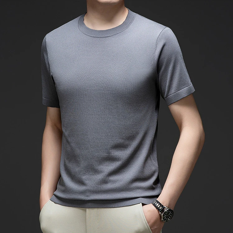 【针织伊力特】夏季男士圆领薄款休闲短袖（607）纯色半袖上衣修身T恤