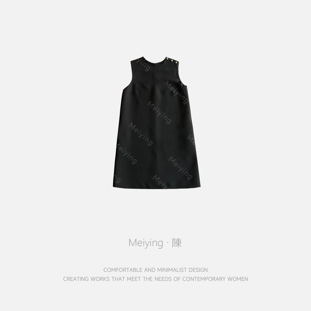 Meiying-优雅气质肩膀珍珠扣A字无袖连衣裙YA5QL024