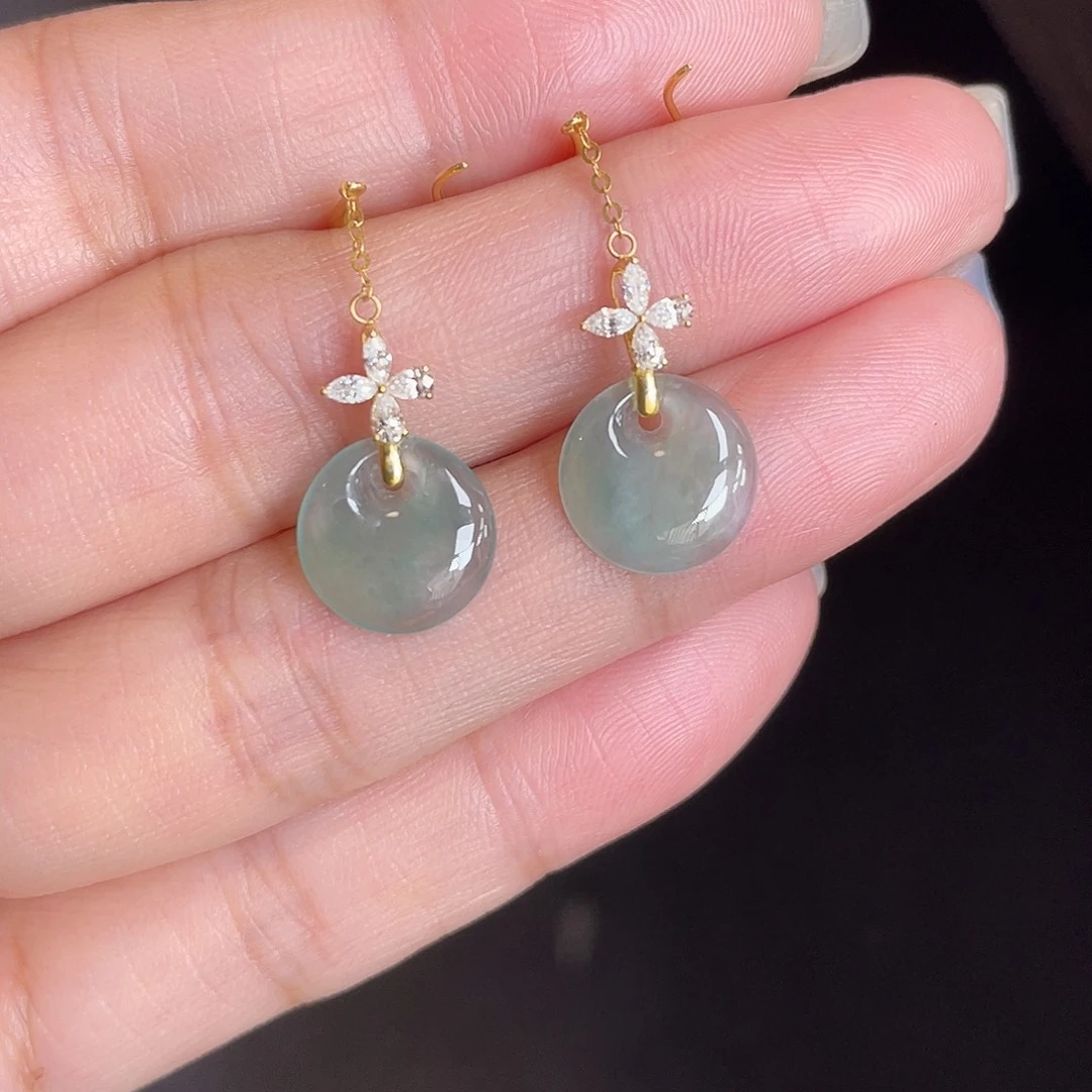 翡翠18K金镶嵌耳饰