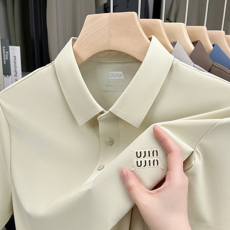 男士夏季字母Polo衫短袖轻奢男装纯色polo衫男款