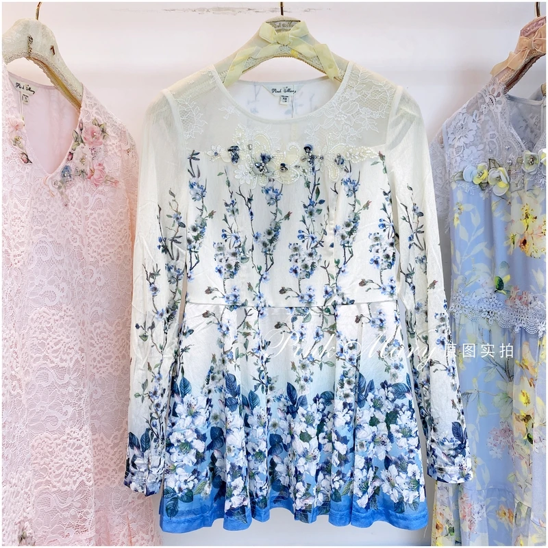 PinkMary粉红玛琍蓝色春秋圆领长袖上衣女时尚甜美PMAGW102259