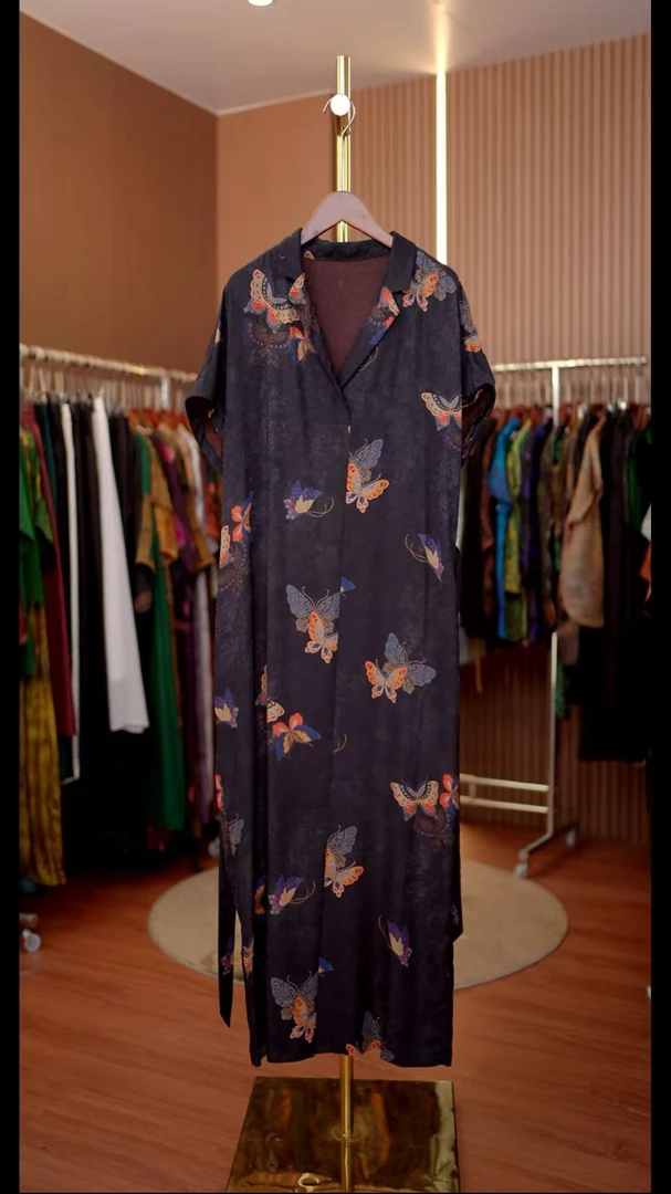 12香虞-新中式国风花蝴蝶短袖连衣裙0467