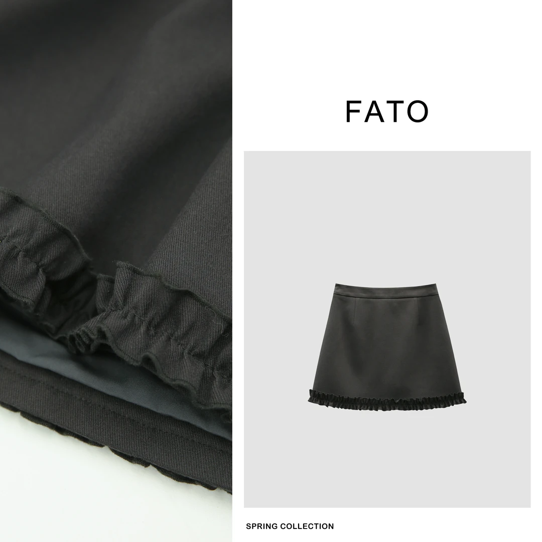 【郑买买】山茶漫记 欧若风轻奢百搭质感木耳边A字半身裙 YZ41221Q1