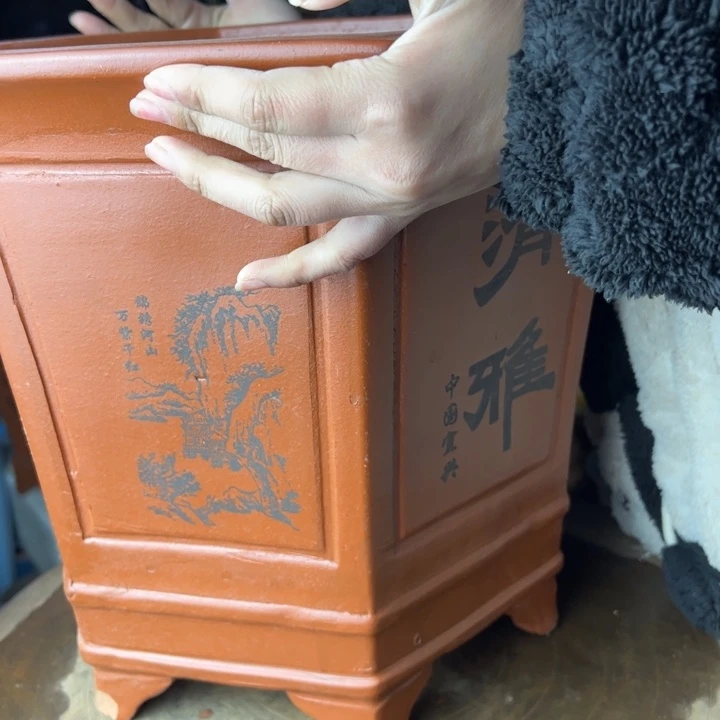 紫砂宜兴紫砂清雅红六方40