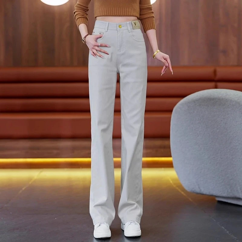 时尚百搭直筒牛仔裤女款秋冬爆款2025欧若风宽松显瘦白色阔腿裤子