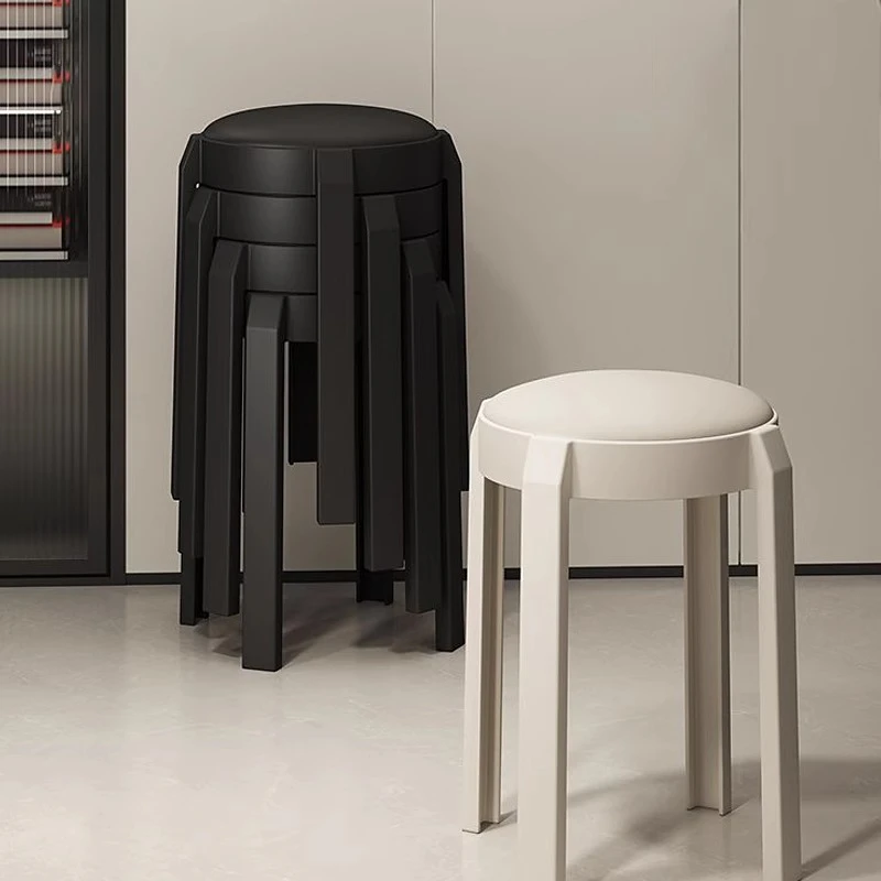 现代软包高凳简约家用可叠放客厅餐厅用塑料凳子卧室化妆台软凳子
