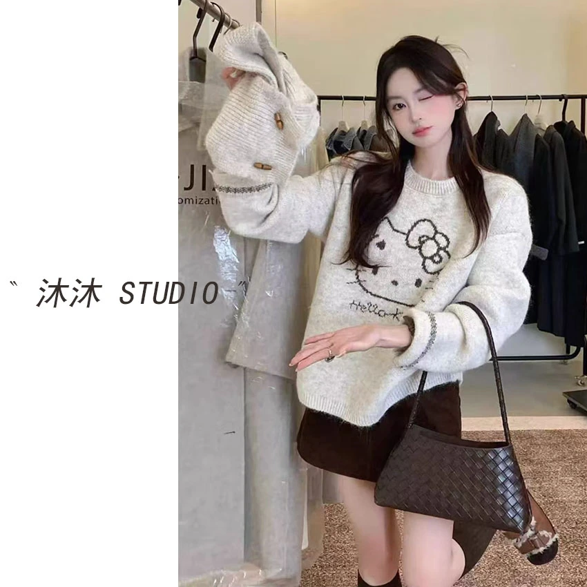 沐沐定制「奔赴冬约」25年秋冬新款韩系时尚慵懒感百搭猫咪毛衣9986