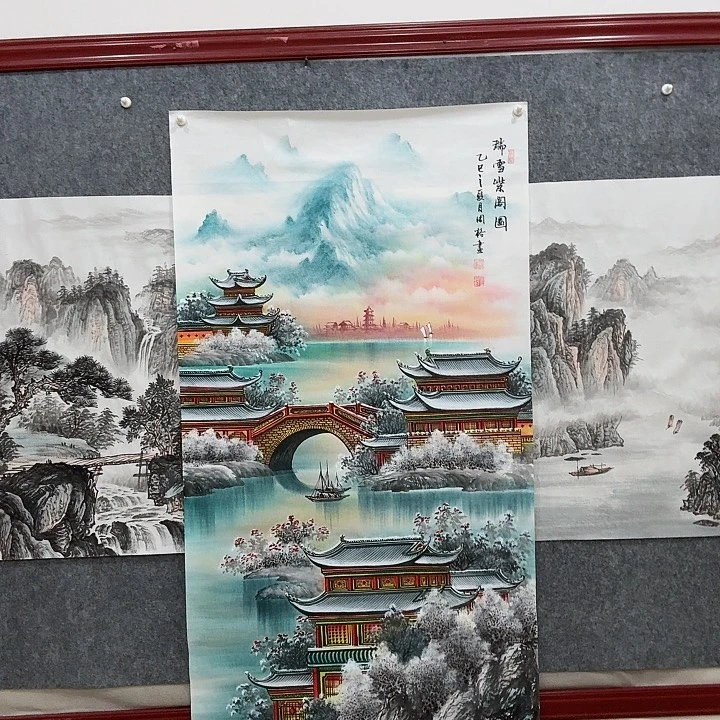 国画手绘国画瑞雪紫阁图