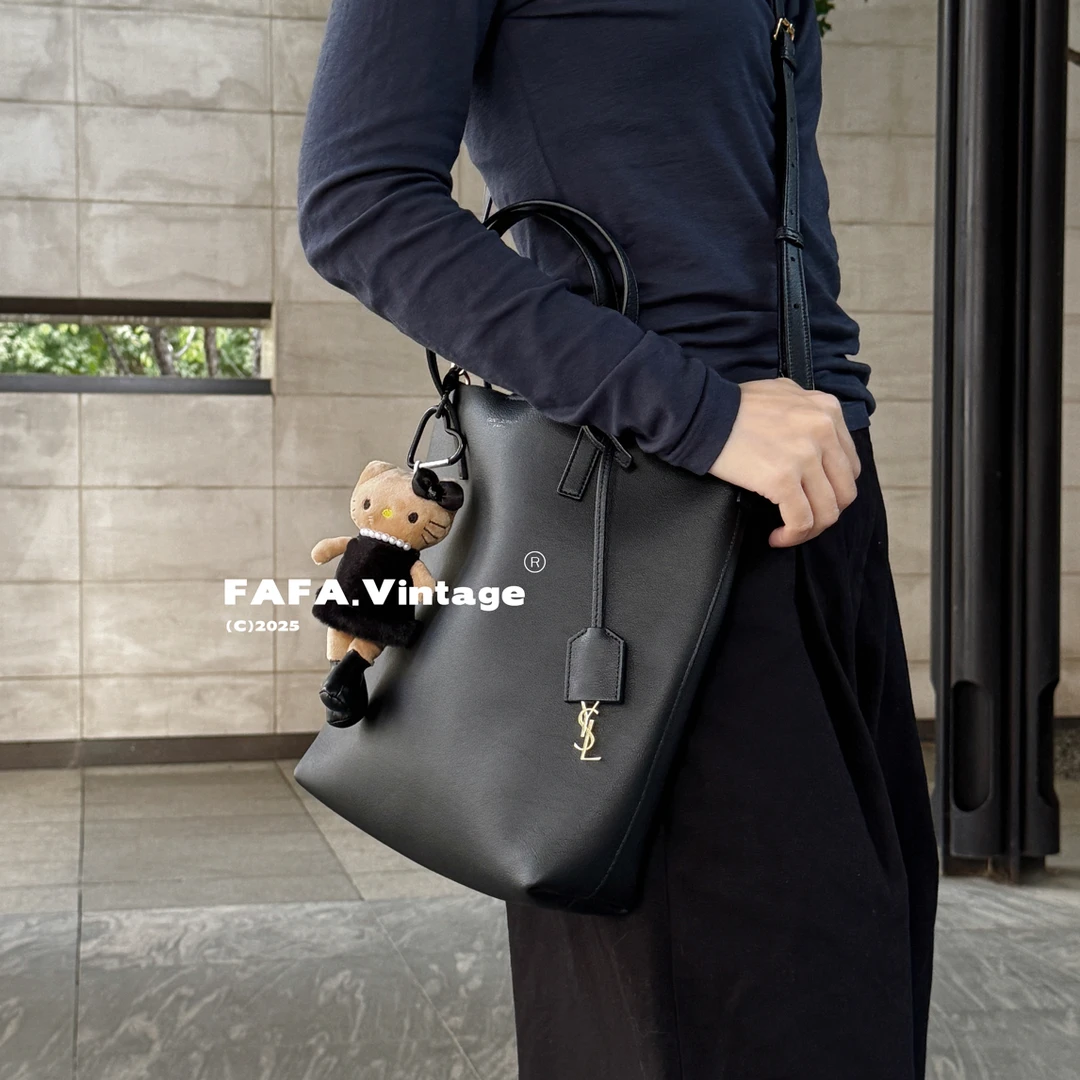 95新 YSL/圣罗兰 發發中古·圣罗兰黑金牛皮手提托特包