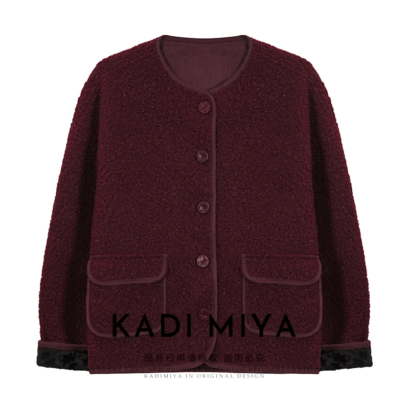 KADIMIYA【伦敦都市】法式减龄拼丝绒花圆领外套优雅百搭上衣秋冬新