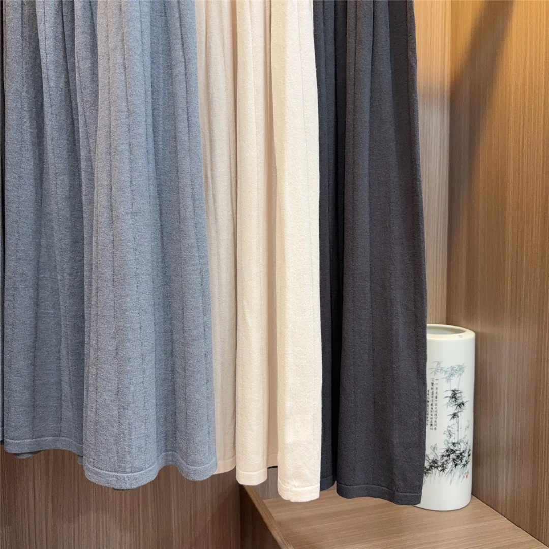 店主爱穿的夏季蚕丝羊绒古典气质百搭打褶半身长裙