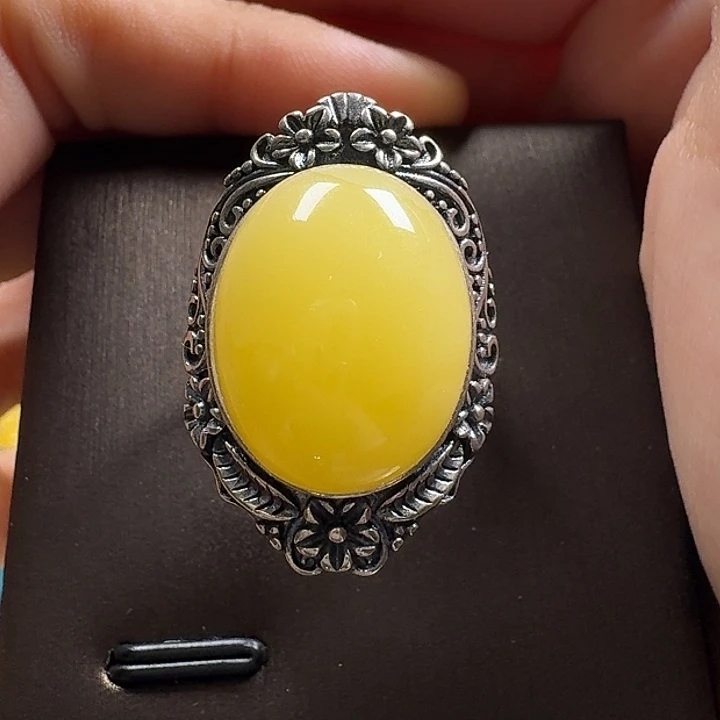 蜜蜡银S925镶嵌戒指戒指