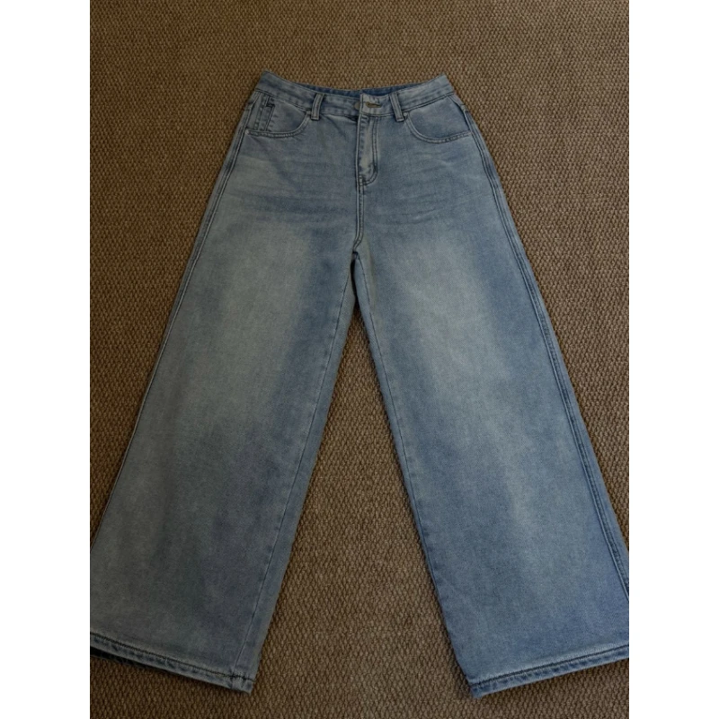 直筒牛仔裤宽松慵懒设计款小心机阔腿裤