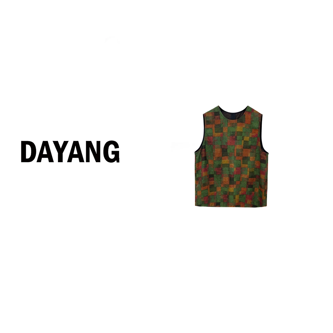 【DAYANG】彩色格子 无袖圆领超舒适中式小上衣