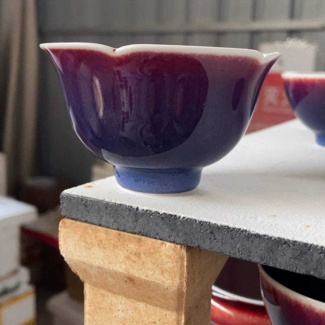 清欢雅玩原矿玫瑰紫花口杯