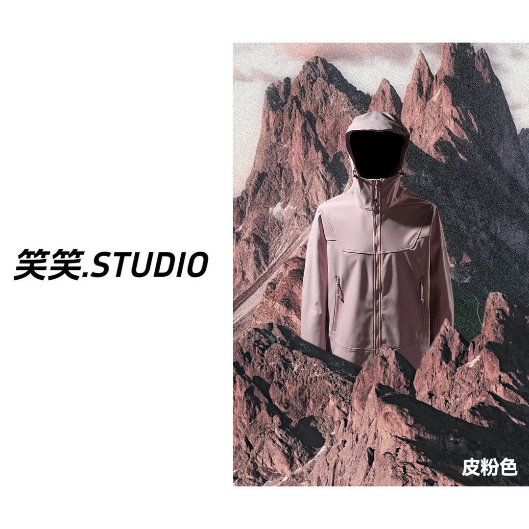 笑笑-【十二色新款真冲】25早春户外三防软壳连帽冲锋衣情侣夹克