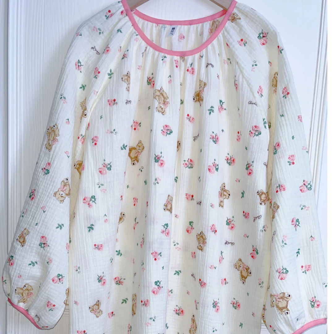 百分百纯棉双层面纱长袖睡裙