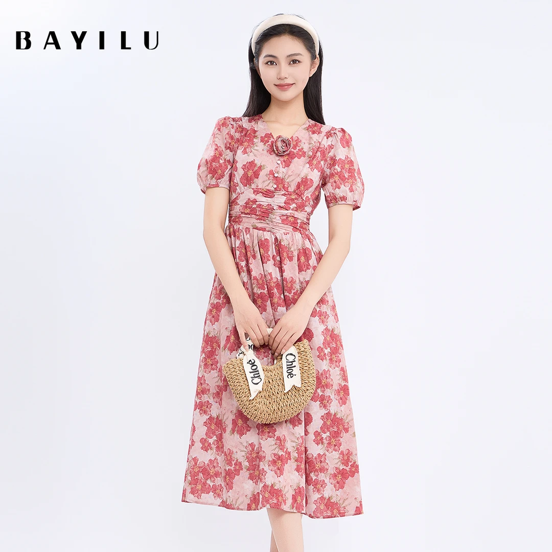 【力力淘】芭依璐夏季连衣裙气质休闲花朵裙95L7766Z