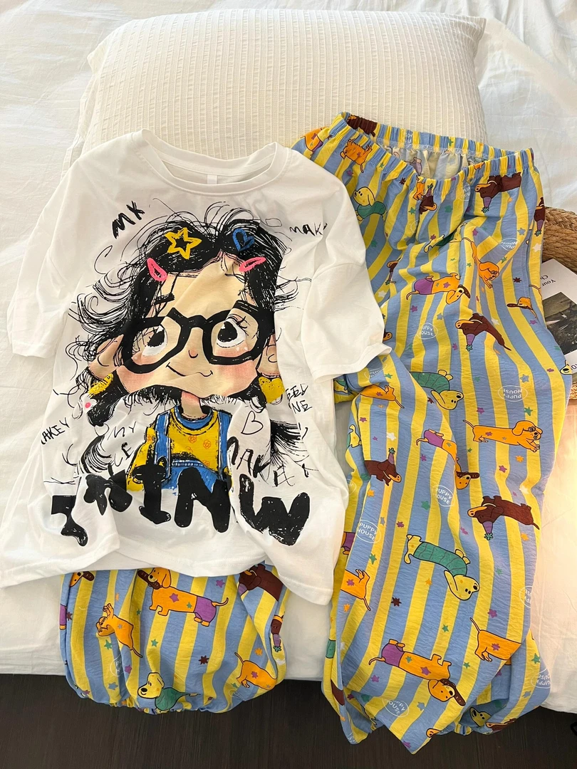 【卡通动漫女孩】甜美少女睡衣女款爆款2025新款夏可外穿家居服套装