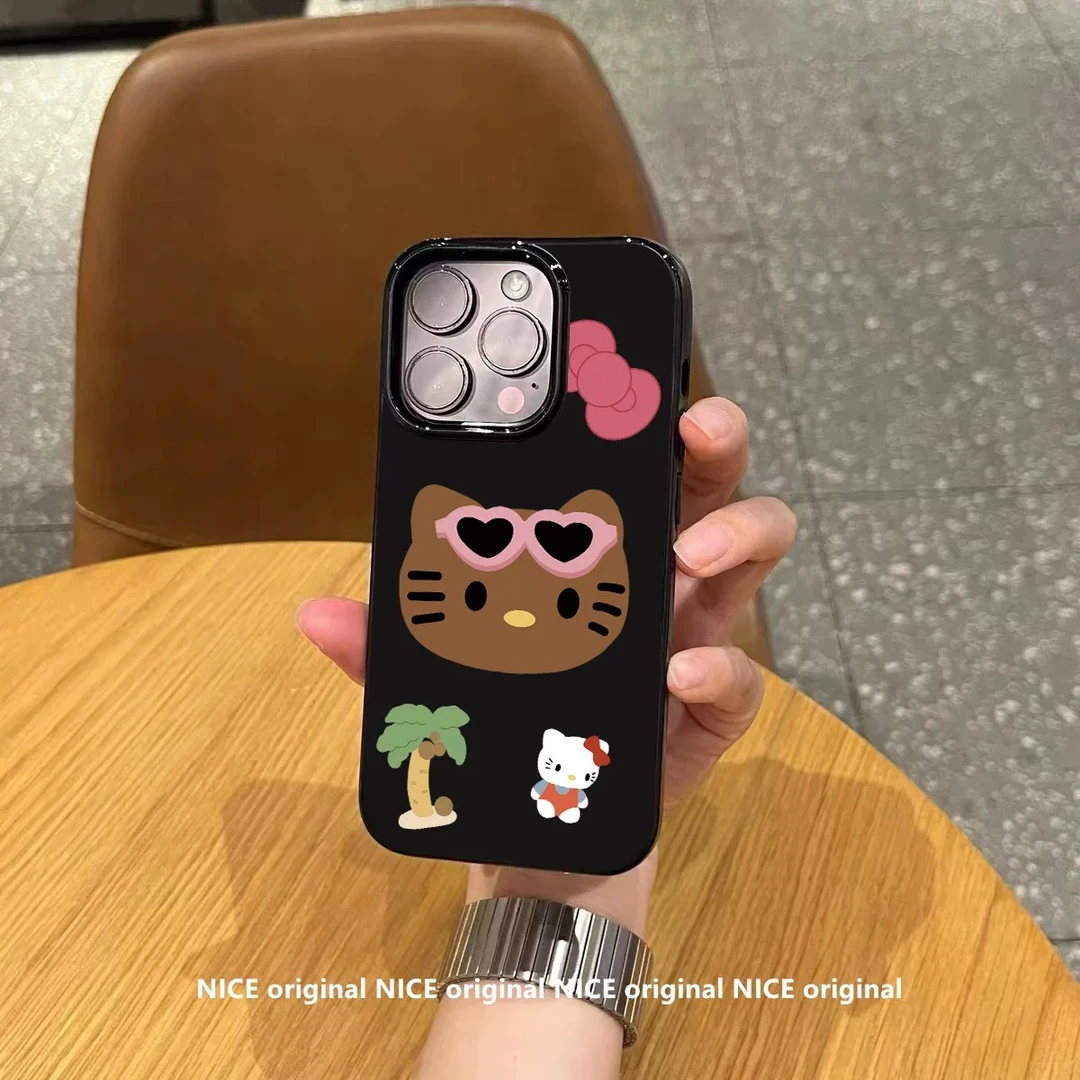 日韩ins风甜酷黑皮墨镜kt猫适用苹果VIVO华为OPPO小米手机壳软