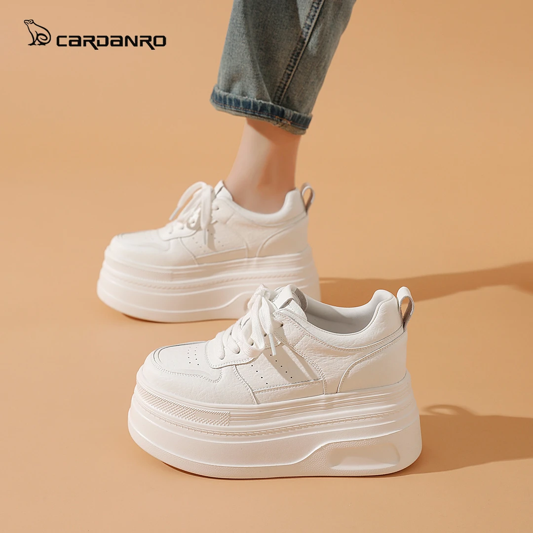Cardanro/卡丹路小白鞋女秋季新款休闲板鞋小个子厚底增高9cm腿长