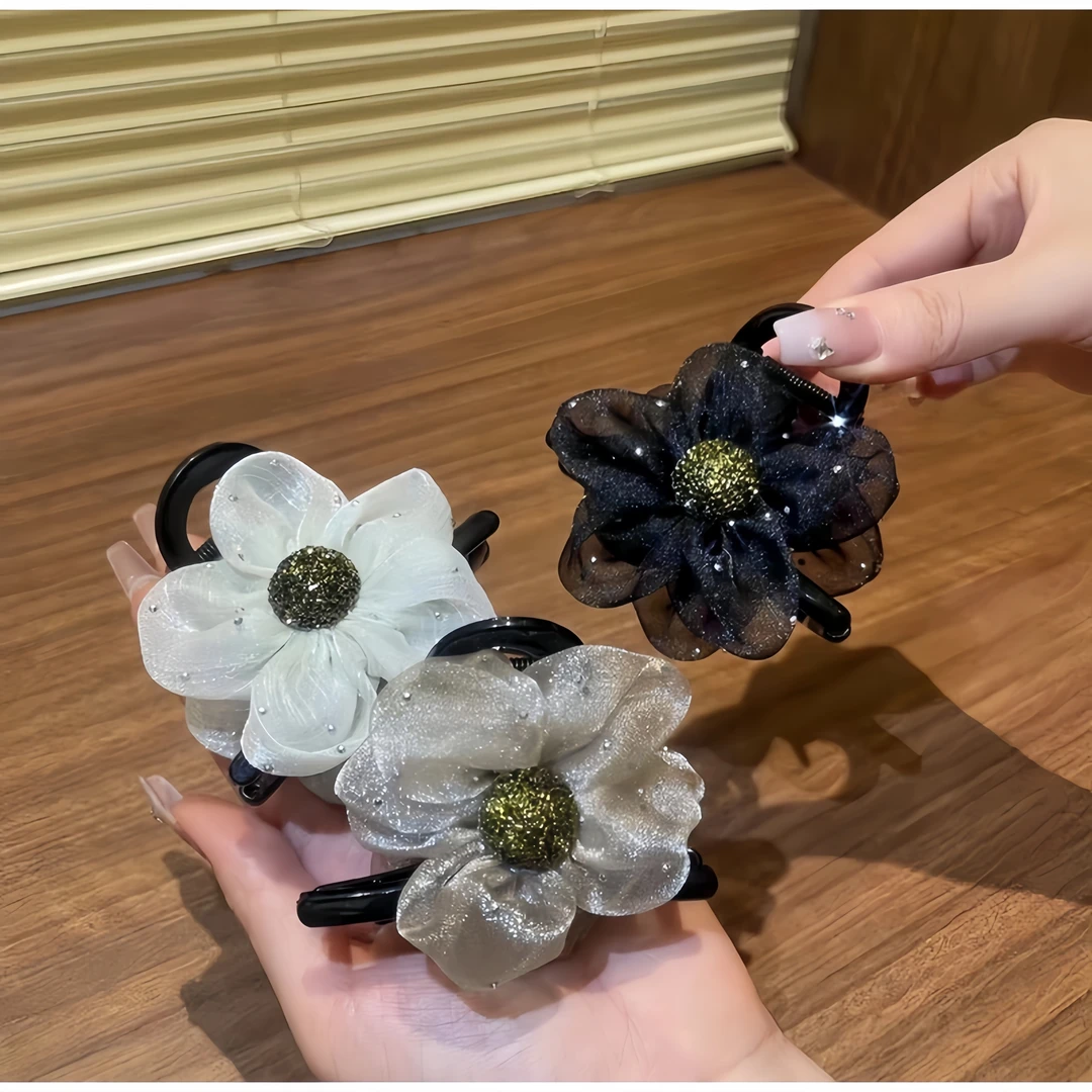 太阳花水钻花朵抓夹马尾丸子头抓夹气质百搭发饰超仙发卡头饰