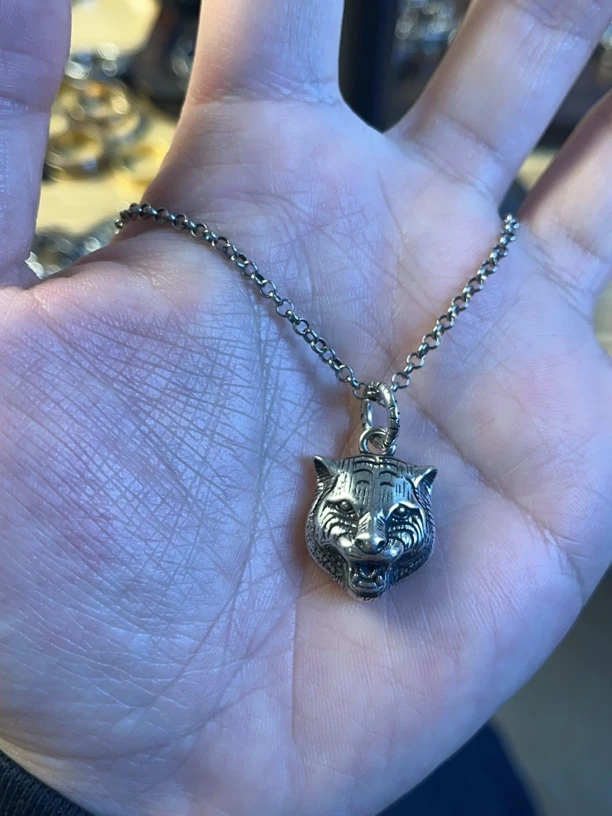 铜合金项链 老虎头项链霸气轻奢小众毛衣链时尚复古