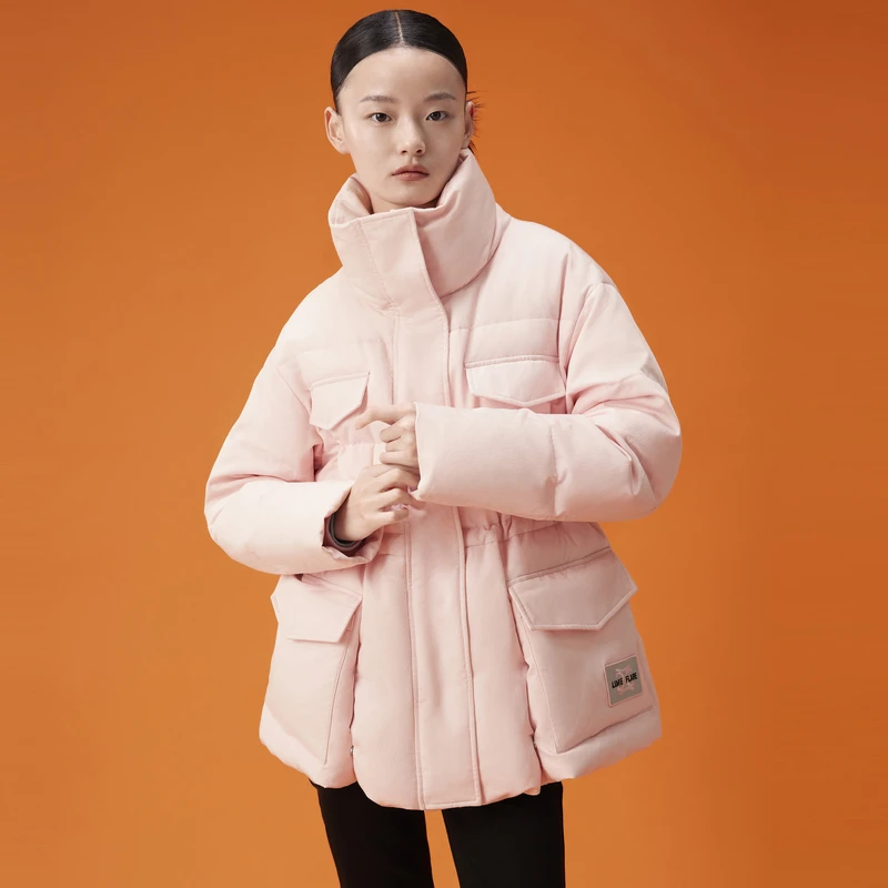 【千颂妮专享】LIME/莱茵保暖宽松立领羽绒服淡粉色LMEDOBOMC002