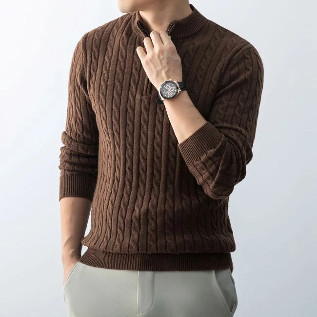 【经典提花羊毛衫】 半高领针织衫百搭套头加厚半拉链打底衫