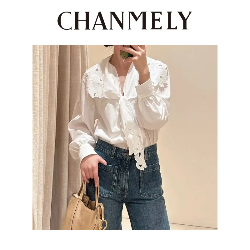 【CHANMITY】25/ss高级法式浪漫海军领镂空绑带衬衫025332