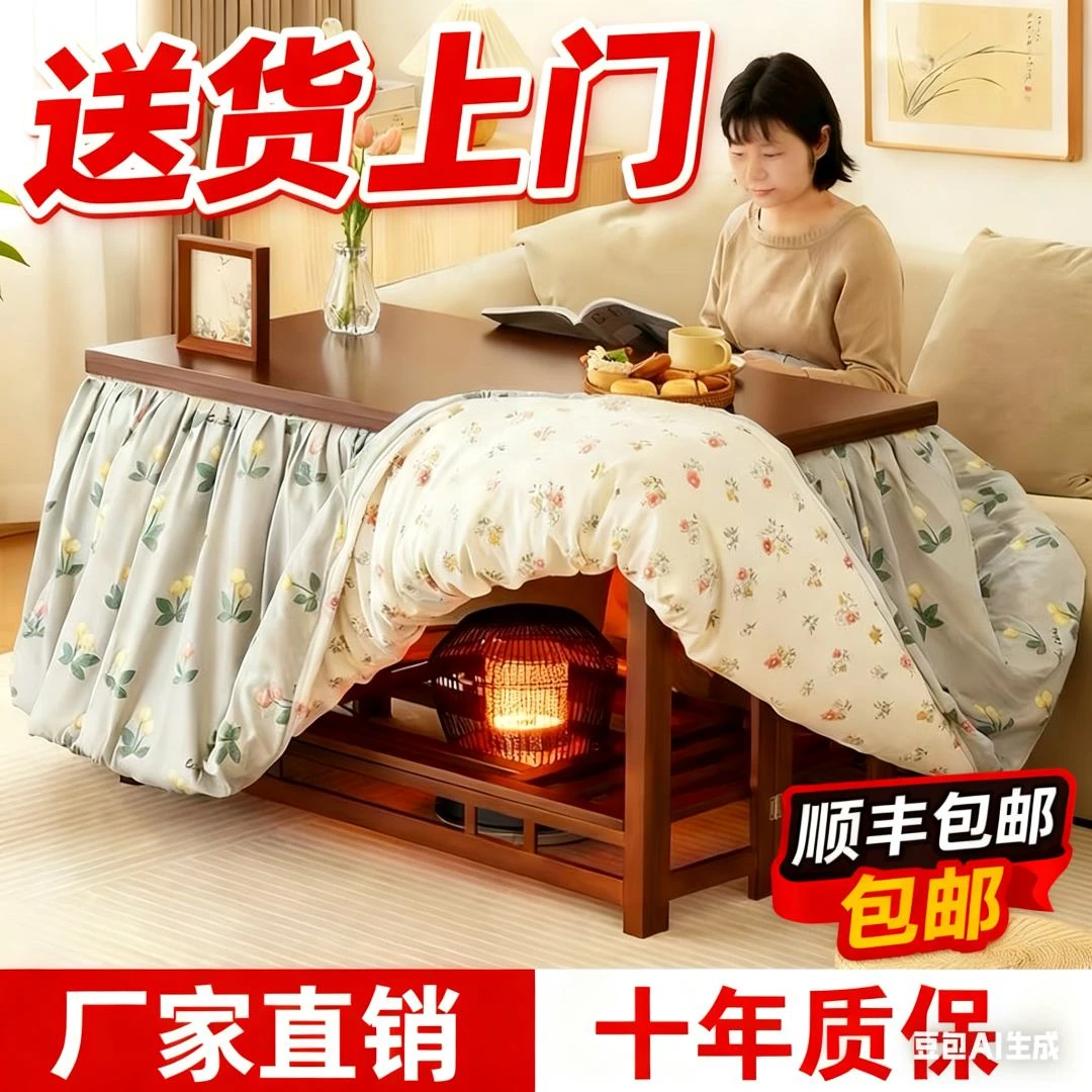 楠竹烤火桌可折叠取暖桌烤火炉烤火架家用取暖神器暖烘多功能全套